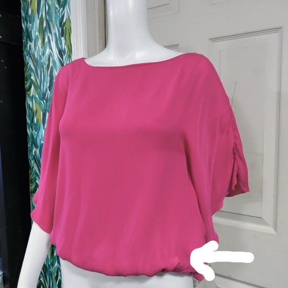 Alice & Olivia 100% Silk 3/4 Sleeve Boat Neck Whimsy Boho Sway Blouse Top Pink S - Picture 4 of 13